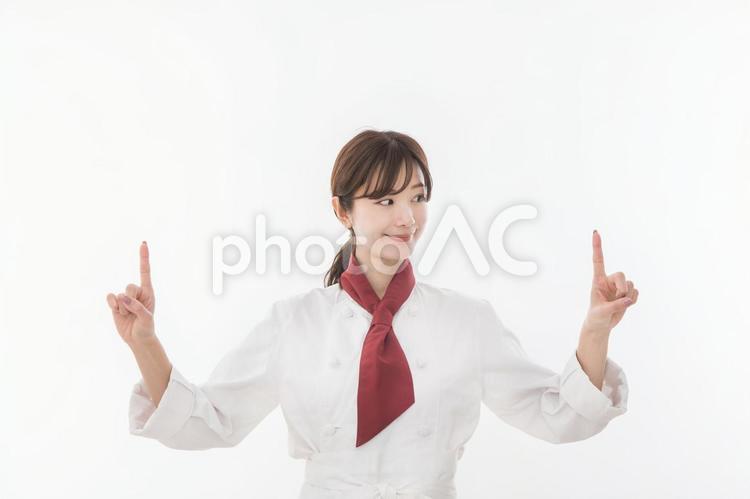 シェフ　指差し シェフ,女性,人物の写真素材