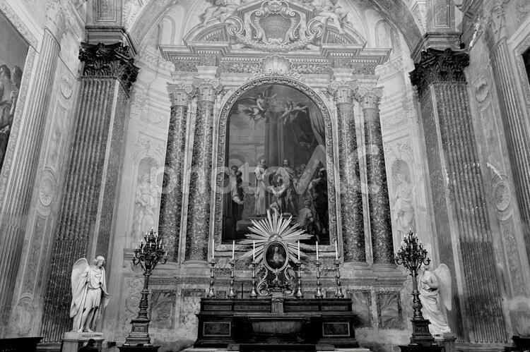 サンタ・マリア・デリ・アンジェリ教会７　モノクロ サンタマリアデリアンジェリ教会,祭壇,ローマの写真素材