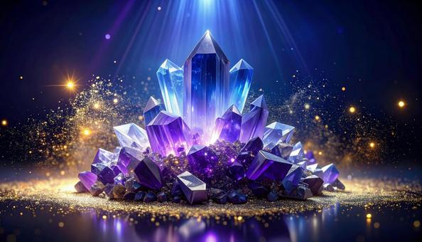 金色に包まれた輝く水晶群 金色に包まれた輝く水晶群の写真