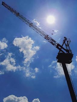 Photo, crane, summer sky, sun and blue sky, 