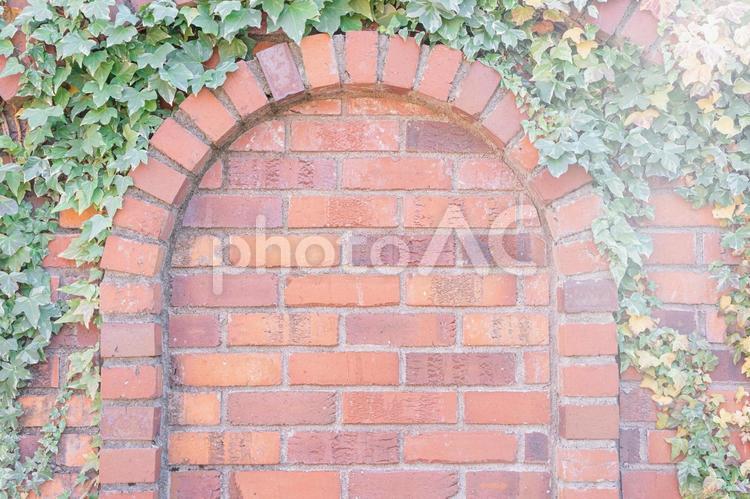 シンプル背景　レンガの文字入れ背景素材 ボタニカルフレーム,余白,アイビーの写真素材