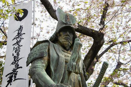 加藤清正像 加藤清正像 加藤清正像,桜,加藤清正の写真素材