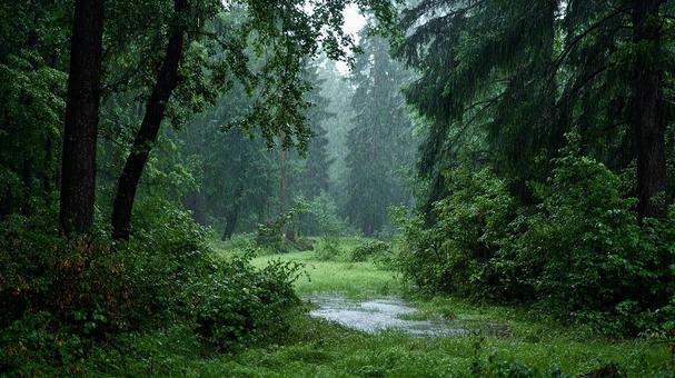 水たまりのある森の風景 水たまりのある森の風景の写真