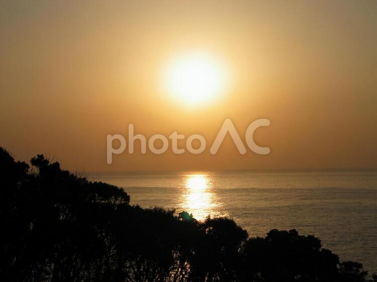 勝浦からの夕日 夕日,日暮れ,和歌山の写真素材