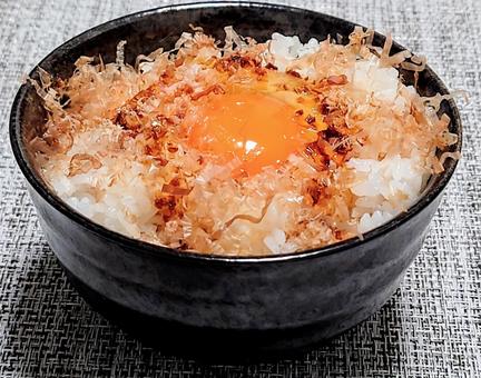 卵かけご飯 ご飯,たまご,かつお節の写真素材