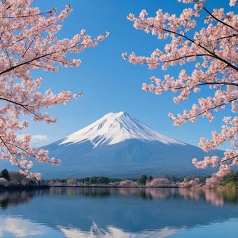 桜越しの富士山 桜越しの富士山の写真