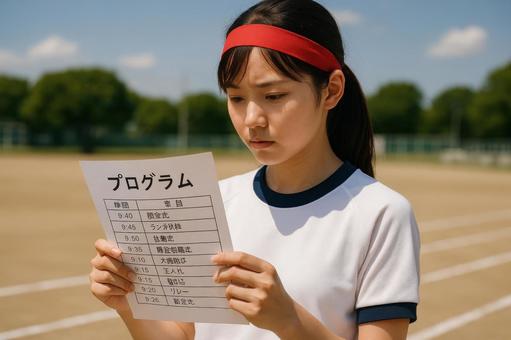 プログラムを手にした女子高校生の写真