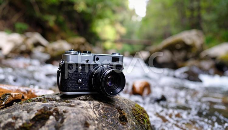 レトロなカメラとお出かけ カメラ,レトロ,かわいいの写真素材