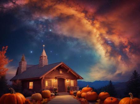 ハロウィン 夕焼け空とかぼちゃ ハロウィン 夕焼け空とかぼちゃの写真