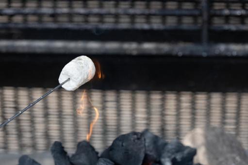 火で焼かれているマシュマロ マシュマロ,焼く,スイーツの写真素材