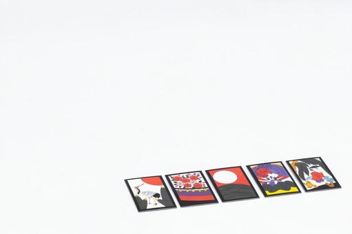 白背景の下部に並べられた花札の役　五光 花札,五光,役の写真素材