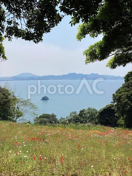 福岡・能古島からの景色２ 空,海,風景の写真素材