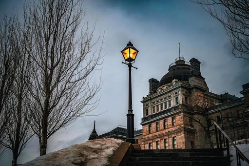 モントリオール市庁舎（カナダ） 街灯,木々,雪の写真素材