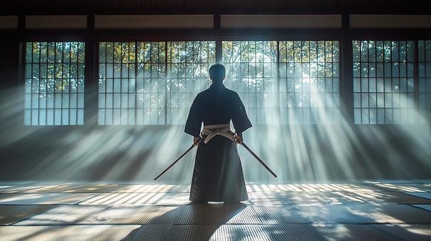 Kendo practitioners in the dojo during morning practice, martial arts, spirituality, dojo, JPG