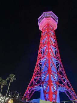 Photo, hakata port tower, observatory, night view, 