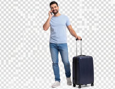 マートフォンで通話する男性の透過画像の写真