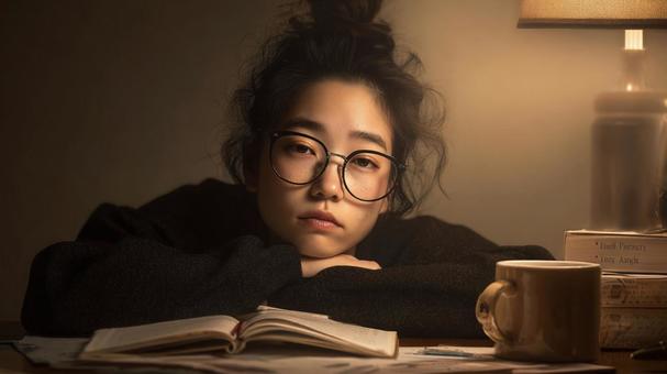 疲れた様子の女性 疲れた様子の女性の写真