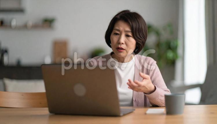 テレワークで打ち合わせする女性 テレビ電話,ディスプレイ,テレワークの写真素材