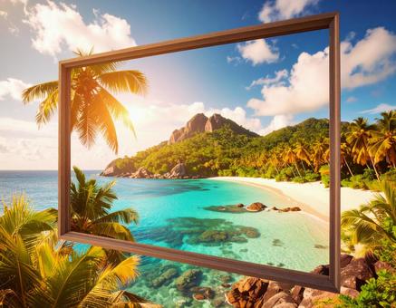 海の風景とフレームの夏イメージ 海の風景とフレームの夏イメージの写真