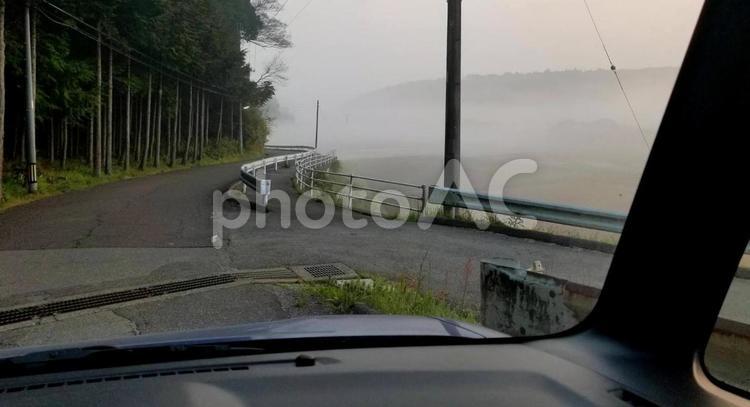 車外に霧がかかっている様子 霧,靄,モヤの写真素材