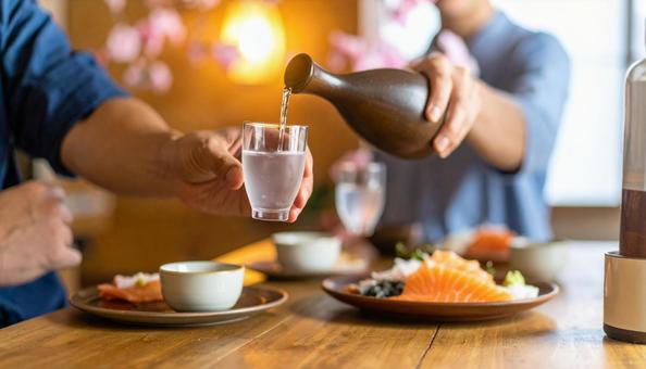 晩酌　日本酒　酒の肴の写真