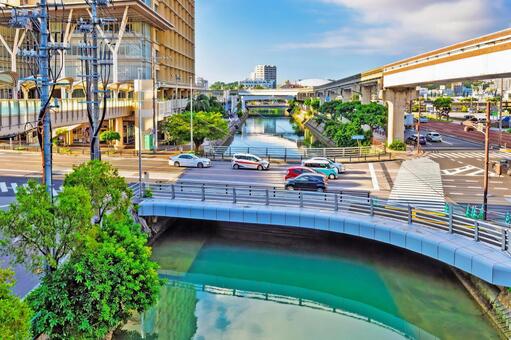 那覇市の久茂地川と旭橋 沖縄,那覇,運河の写真素材