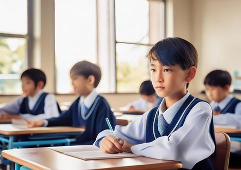授業中真剣な表情の小学生男児 授業中真剣な表情の小学生男児の写真