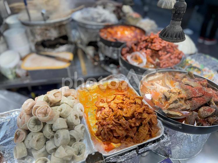 韓国屋台の定番料理 コプチャン,ホルモン,内蔵の写真素材