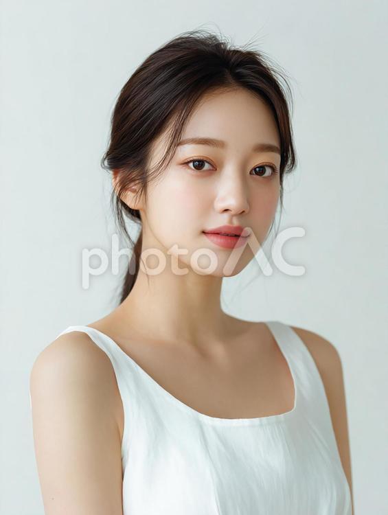 清楚な白い服を着た、美しい女性 女性,アジア人,ポートレートの写真素材
