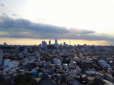 City from high above, Shinjuku Ward, evening, JPG