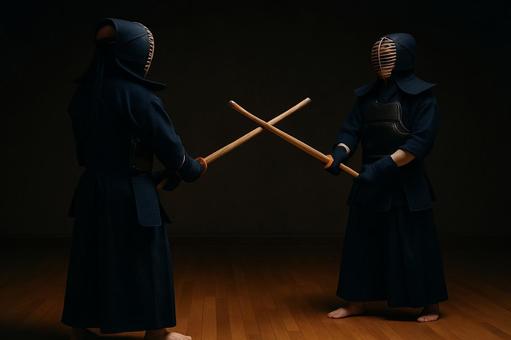 剣道で向かい合う姿 剣道で向かい合う姿の写真