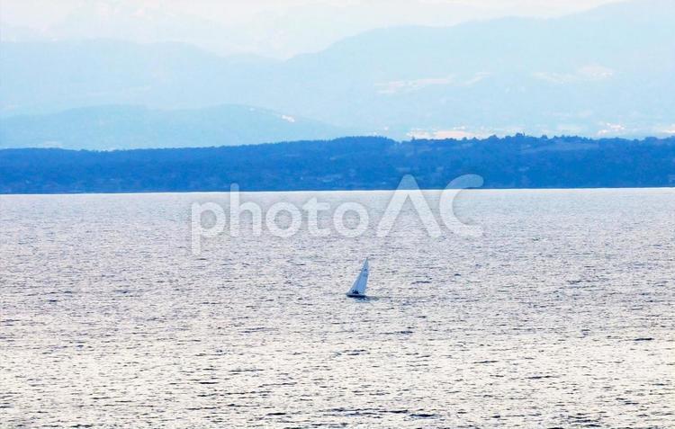 スイス　レマン湖に浮かぶヨット 湖,レマン湖,スイスの写真素材