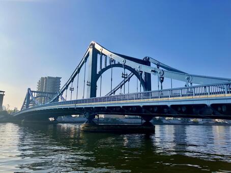 清洲橋と隅田川の青空に映える風景 隅田川,清洲橋,東京の写真素材