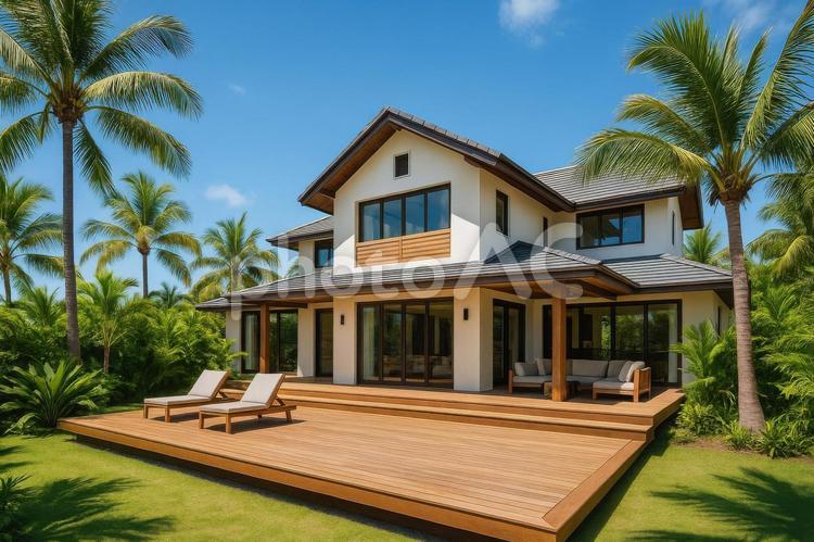 デッキテラスと繋がる家 新築,住宅,テラスの写真素材