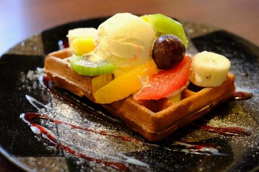 フルーツワッフル フルーツワッフル,ワッフル,モーニングの写真素材