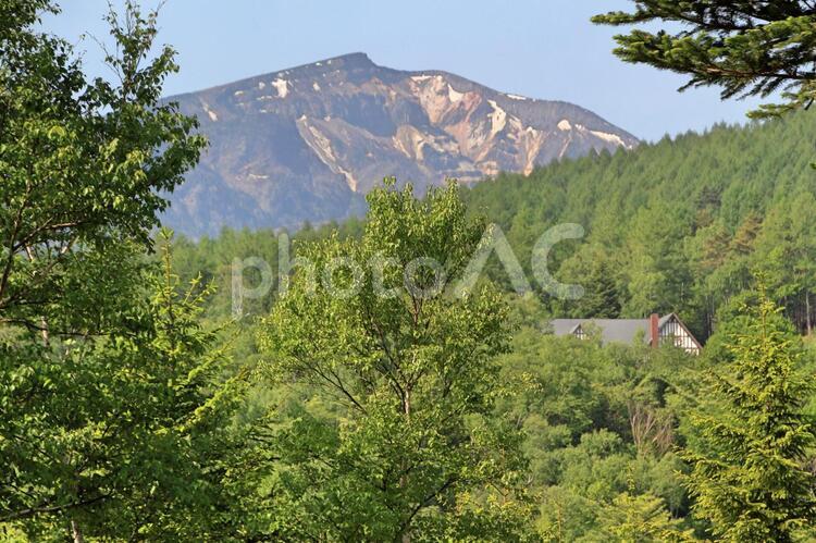 新緑と八ヶ岳と木組みの家 八ヶ岳,高原,八ケ岳の写真素材