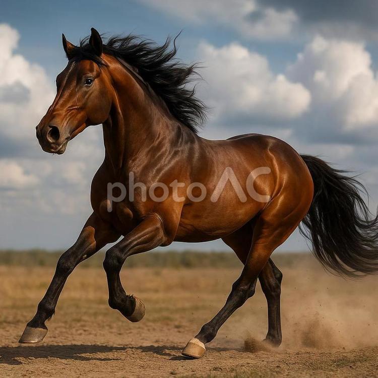 草原を走る馬 動物,ウマ,うまの写真素材