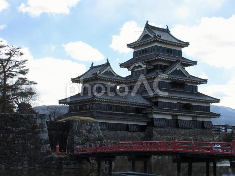 長野県-国宝-松本城-天守と埋橋 松本城,城,国宝の写真素材