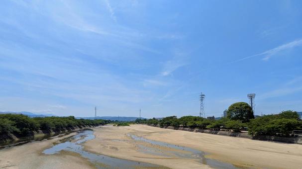 Photo, aosha river, imabari city, blue sky, 