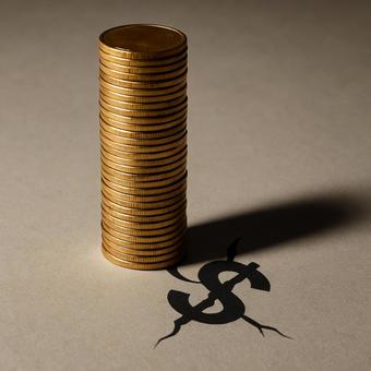 金貨とドル記号の影 金貨とドル記号の影の写真