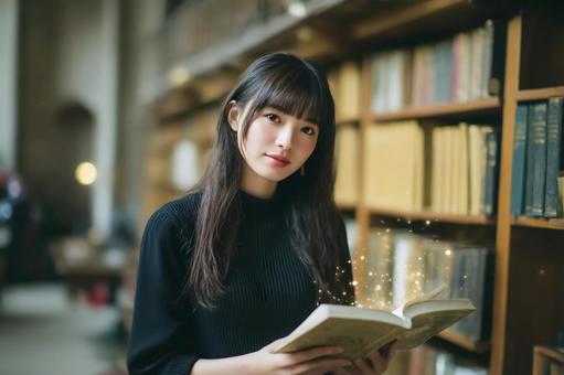 図書館で求めていた本に出会えた女性の写真