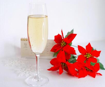 シャンパン（Xmas）③ シャンパン,クリスマス,花の写真素材