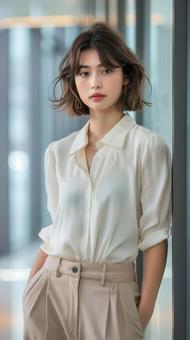 オフィスにいる若い女性の会社員 オフィスにいる若い女性の会社員の写真