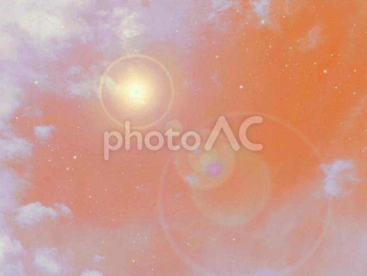 オレンジ色の夕焼け空と星のキラキラ 夕焼け空,オレンジ色の空,夕暮れの写真素材