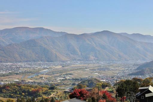 紅葉　長野県　姨捨 もみじ,秋,晴れの写真素材