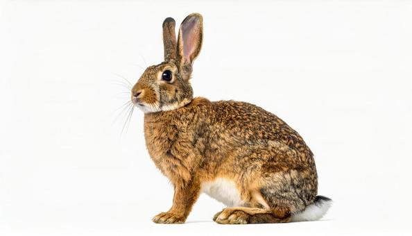 白い背景に茶色いウサギの写真