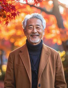 秋・紅葉・元気な高齢男性 秋・紅葉・元気な高齢男性の写真