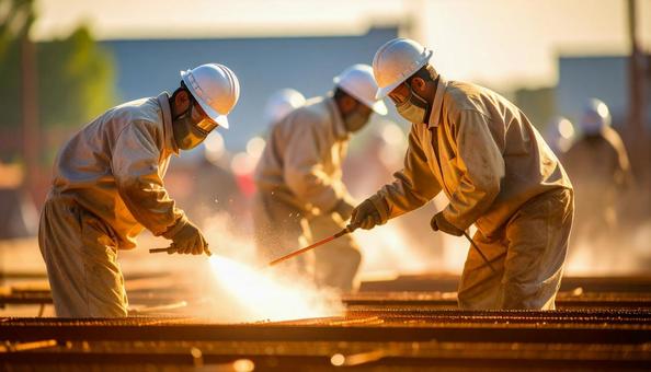 鉄鋼への塗装作業をする作業スタッフの写真