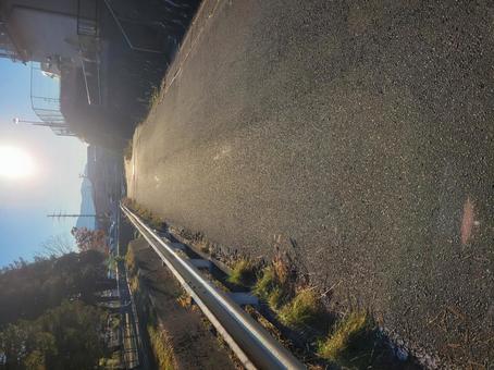 小道に差し込む日差し 川,太陽,日の写真素材