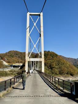 九頭竜川夢のかけはし　箱ヶ瀬橋　福井県秋 夢のかけはし,吊り橋,ブリッジの写真素材
